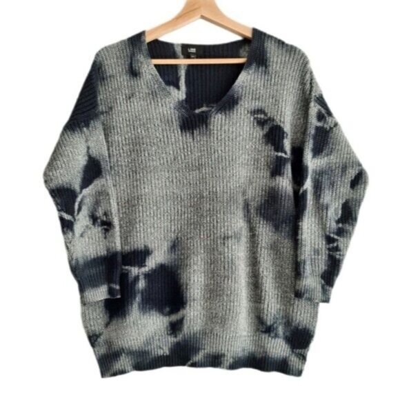 LINE 100% Cotton Tie-dye Knit Sweater Grey & Navy Sz S - Picture 1 of 9